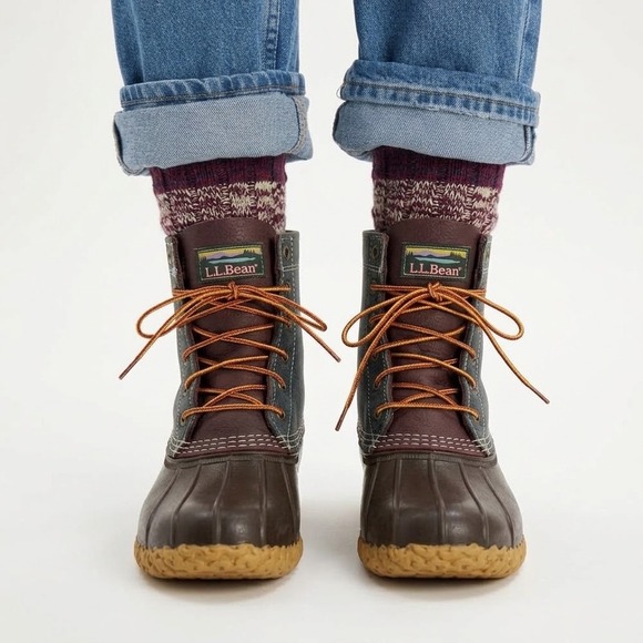 L.L. Bean Shoes - LL Bean 6" Bean Boots Womens 9 M Multi-Tone Navy Burgundy Leather Duck Boots USA